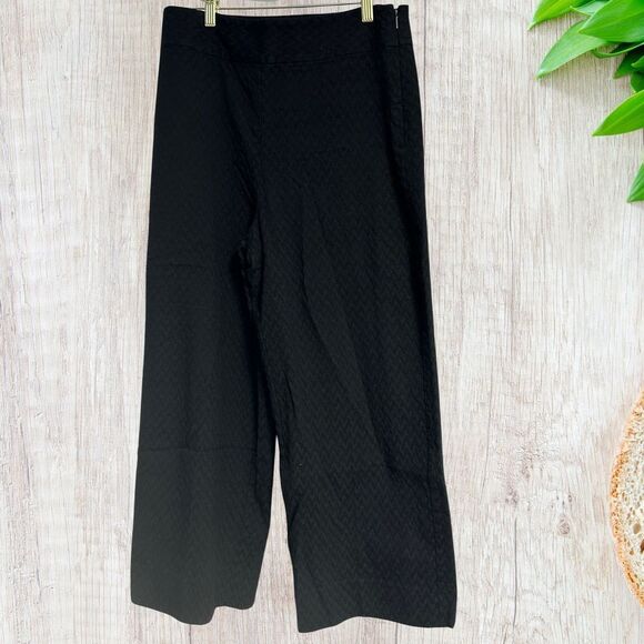 Rebecca Taylor Womens Wide Leg Pants Sz 10 Black Cropped Hi Waist Cotton Blend - Picture 3 of 10